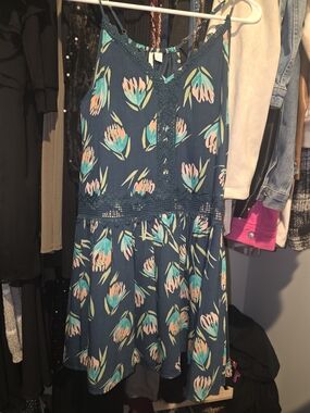 LC Lauren Conrad Navy Floral Crochet-Trim Dress